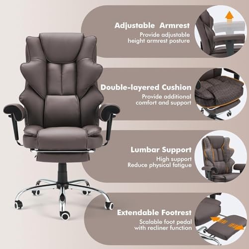 HOMREST Heated Massage Executive Office Chair with Foot Rest,Brown - Image 6