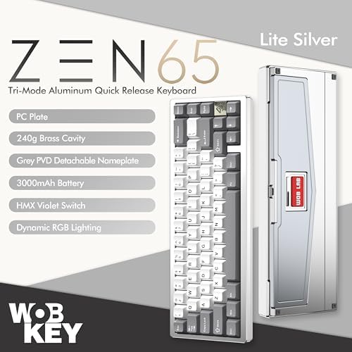 KEEBMONKEY WOBKEY Zen 65 65% Quick Release Wireless Mechanical Keyboard with RGB, CNC Aluminum Case, Hot-Swappable, VIA Support, BT/2.4G/USB-C Gaming Keyboard for Mac/Windows (Lite Silver) - Image 2