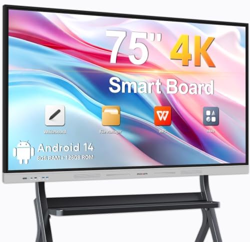Smart Board | 75" Interactive Whiteboard | 4K UHD | Android 14 | 8+128GB | Digital Whiteboard, Electronic White Board for Classroom Home Office | Wall Mount Included by PWR4GTR