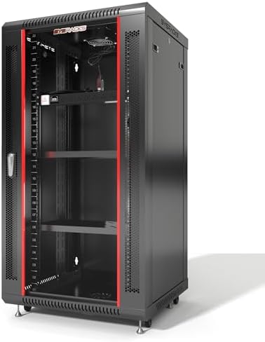 Sysracks 22U Wall Rack Mount Server 19" Deep Network Cabinet, Server Rack with Fan, Removable Side Panels, Locking Glass Door 24" Computer Cabinet Enclosure Network Rack Case 22.600 by SYSRACKS