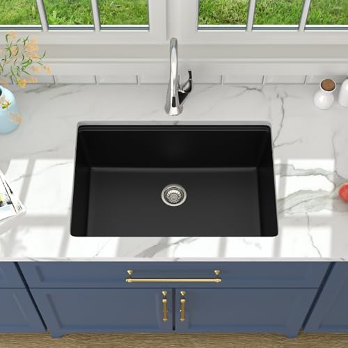 Lordear Undermount Kitchen Sink Composite Granite Sink Quartz Sinks Workstation 28 Inch Black Under Counter Kitchen Sinks 28x19 Inch - Image 2