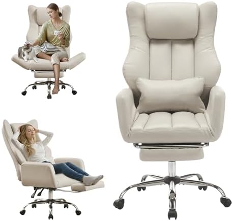 JOMEED Cross Legged Office Chair with Footrest,Flip Armrest,Beige by JOMEED