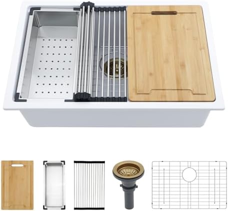 Kichae 28 x 19 Undermount Kitchen Sink White Granite Composite Workstation by Kichae