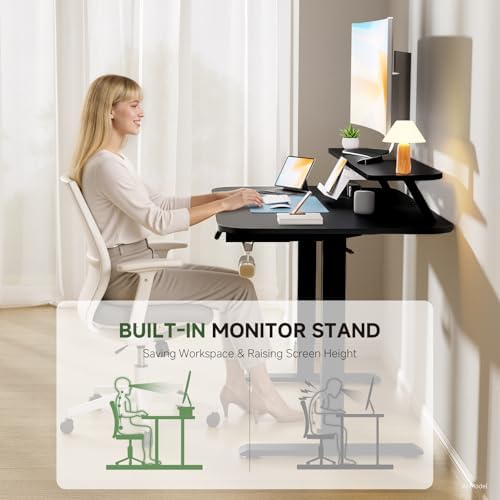 GTPLAYER Electric Standing Desk with Drawers, 55 x 24 Inches Height Adjustable Computer Desk with Monitor Stand, Laptop Stand, Sit Stand up Desk with Memory Preset for Home, Office, Black - Image 6