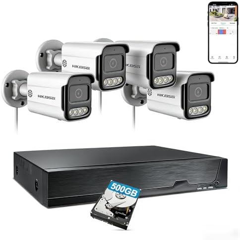 8CH 5MP Home Security Camera System, 4 x PoE IP Cameras with Person Detection, 500GB HDD for 24/7 Recording, Two-Way Audio,100ft Night Vision, IP66 Weatherproof, No Monthly Fees by Unknown
