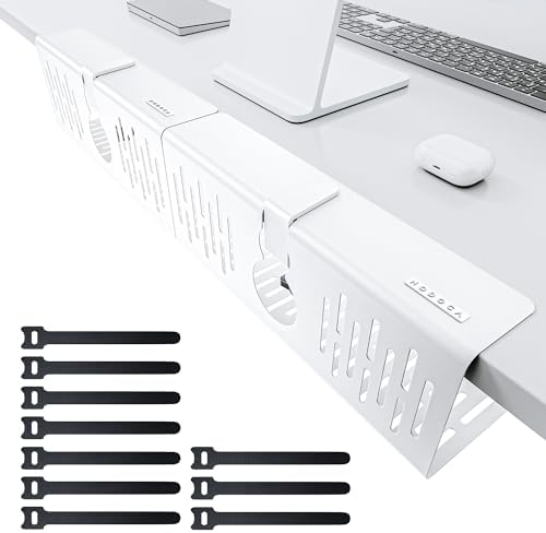 NODOCA No Drill Under Desk Cable Management Tray, 14'' Wire Management, Punch-Free Clamp on, Metal Cable Tray, Wire Organizer Under Desk, Under Desk Basket for Office and Home, White(2 Packs) by NODOCA
