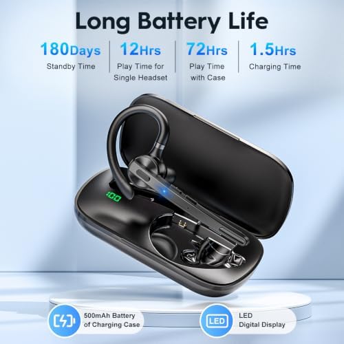 Bluetooth Headset 72H Work Single-Ear Wireless Earpiece for Cell Phone Call - Image 3