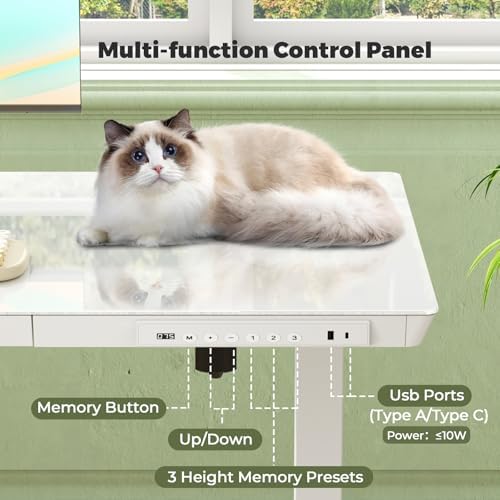 35" Electric Standing Desk with Drawer, One-Piece Glass Top - Image 6