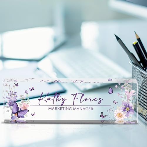 Personalized Acrylic Name Plate for Desk, Custom Office Name Plates, Purple Desk Decor - Image 2