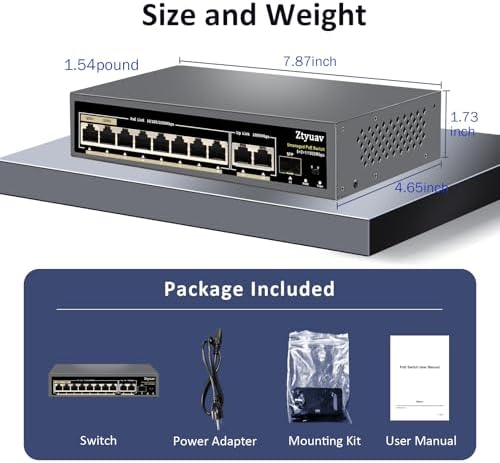11-Port Full Gigabit Unmanaged PoE Switch with 8 PoE+ Ports @120W, 2 Uplink and 1 SFP Slot-IEEE802.3af/at, QoS, PD Auto-Detection, 6KV Protection, VLAN Mode, Metal Fanless Plug and Play - Image 6