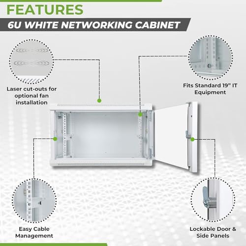 NavePoint 6U Network Cabinet with Glass Door – 6U Wall Mount Server Cabinet White 19” Rack for IT Equipment, AV Devices, Networking Equipment –23” Deep Server Rack Enclosure - Image 2