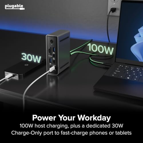 Plugable USB-C Triple Display Laptop Docking Station 3 Monitors, 15-in-1: 3X HDMI, Dual 4K or Triple (1x 4K60 + 2X 1080p) 2.5GbE, 100W PD, 30W USB-C Charge Port, Driverless for Windows, UD-MSTH3 - Image 6