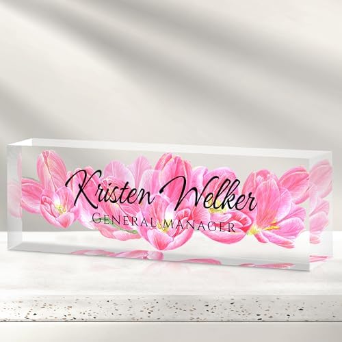 Custom Office Name Plate for Desk - Desk Name Plate Personalized Gifts for Coworkers, Boss, Employees, Teacher, Nurse - Office Desk Decor for Women Men - Employee Appreciation Gifts (Pink Lotus) by Cryphart-CustomGiftExpert