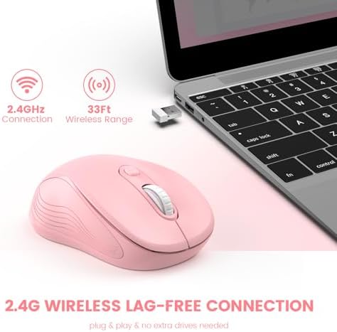 WisFox 2.4GHz Wireless Mouse for Laptop, Ergonomic 6-Button, Blush Pink - Image 2