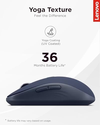 Lenovo Yoga Bluetooth Silent Mouse, 3 Level DPI Adjustment, 36 Month Battery Life, Bluetooth 5.3, 3 Device Paring, Whisper Quiet, Programmable Buttons, Smooth Finish, Cosmic Blue - Image 5