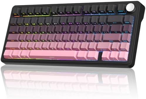 M75 Mechanical Keyboard,75% Gasket Hot Swappable,RGB Backlit,Side Printed PBT Keycaps,2.4Ghz/Bluetooth/USB-C Gaming Keyboards (Black and Pink) by CCMALL