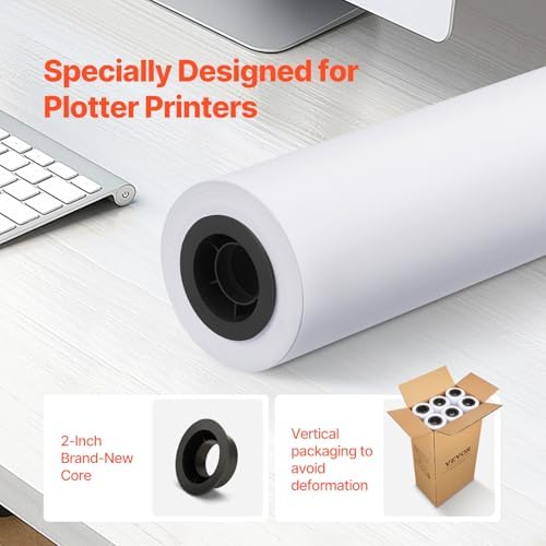 VEVOR Wide Format Paper, 24 in x 150 ft Plotter Media, 6 Rolls CAD Bond Rolls with 2 in Core, 20 LB Bond Rolls, Ideal for CAD Drawings, Engineering Plans, GIS Maps & Architectural Designs - Image 2