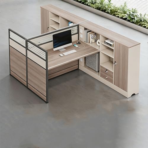 Modern Office Cubicle Workstation Desk with Tempered Glass Privacy Panels, USB Charging Hub & Cable Management,Multi-Person Modular Computer Desk for Commercial Office (D-Right, Two Person-T) by Unknown