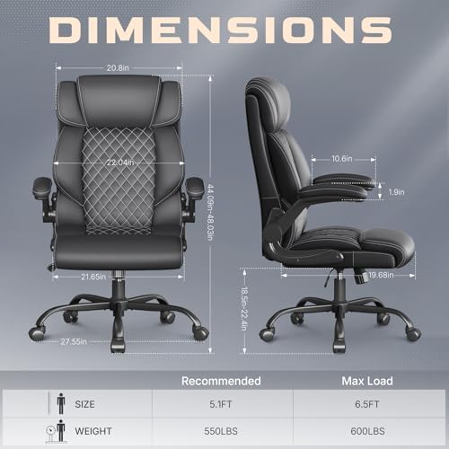 Office Chair, Executive High Back Big and Tall Office Chair, Black - Image 3