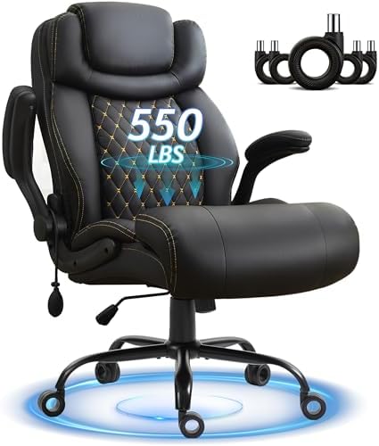 Office Chair, Big and Tall Executive Chair with Air-Lumbar Support, Breathable Desk Computer Chair with Adjustable Flip-up Armrests, Wide Cushion Seat Swivel Home Office Chair by Unknown