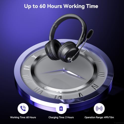 Bluetooth Headset with Microphone, Noise Cancelling Wireless Headset with Mic for Work, Bluetooth 5.3 Dual Connection, 60H Battery, Mute Button, Bluetooth Headphones with Mic for PC/Laptop/Zoom/Teams - Image 4