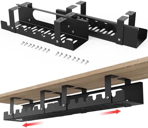 2 in 1 Cable Management Under Desk Black, Adjustable Length(15.7”-31.4”) Extendable Large Cable Management Tray, Cord Hider for Wire Organizer, Cord Organizer for Office, Home by appacare