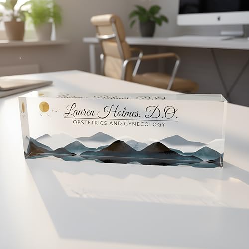 ARTBLOX Personalized Acrylic Desk Name Plate, Mountains Design by Artblox