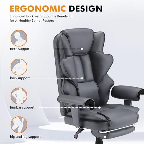 HOMREST Heated Massage Executive Office Chair with Foot Rest,Slate Grey - Image 6