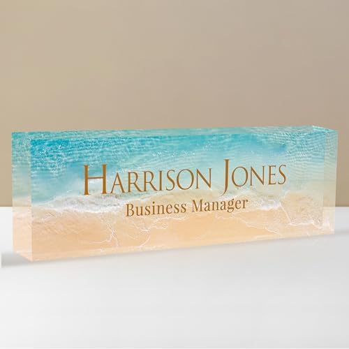 Personalized Name Plate for Desk, Custom Desk Name Plate, Acrylic Name Plate Office Desk Accessories, Personalized Office Gifts for Coworkers Teachers, Employee Appreciation Gifts (B-Beach) by EOBIBIFUN