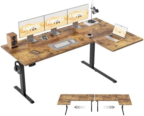 Agilestic 63 * 35 Inch Reversible L Shaped Electric Standing Desk, Brown by Agilestic