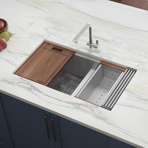 Ruvati 33-in 16-Gauge 60/40 Undermount Workstation Kitchen Sink - RVH8356 - Image 2