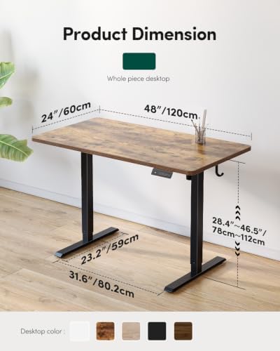 CubiCubi 48 x 24 One-Piece Electric Adjustable Standing Desk, Vintage Brown - Image 2