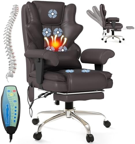 Executive 7-Point Massage Heated Office Chair with Footrest, Brown by Unknown