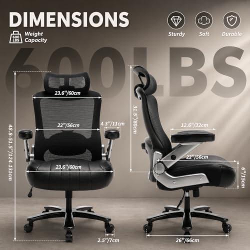 Big and Tall Office Chair, 600lbs Executive Chairs Heavy Duty - Image 4