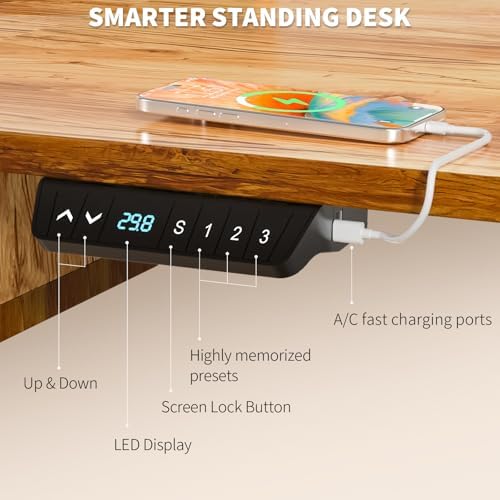 55 x 30 Inch Electric Standing Desk with 4 Drawers, Light Rustic - Image 5