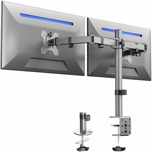 VIVO Dual Monitor Desk Mount, Heavy Duty Fully Adjustable Steel Stand, Holds 2 Computer Screens up to 30 inches and Max 22lbs Each, Gray Color, STAND-V002-GY by VIVO
