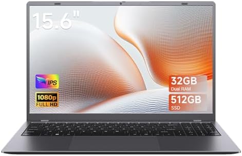 Laptop computer, 32GB RAM 512GB SSD, 15.6" FHD IPS Display, Business Laptop by HYYUO