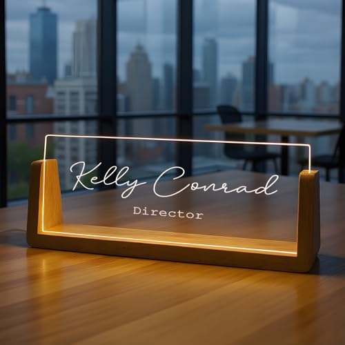 Custom Name Plate for Desk with Light Up Acrylic & Wooden Base - Personalized Office Sign for Teacher, Boss, Coworker - Employee Appreciation Gift for Educators Professionals by SYCUSTOM
