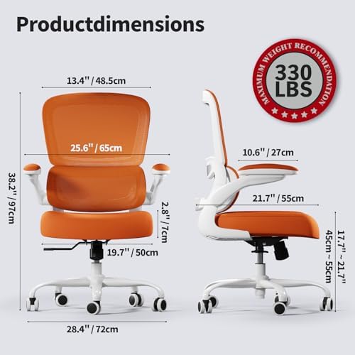 TRALT Office Chair - Ergonomic Desk Chair with Adjustable Lumbar Support, Mesh Computer Chair, Executive Chair for Home Office Comfortable Lumbar Support (1, Orange) - Image 2