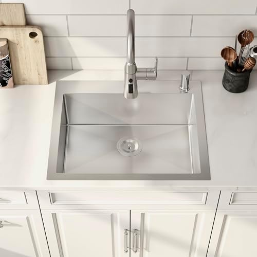 25x22 Drop In Single Bowl 25 Inch Topmount Handmade Kitchen Sink - Image 3
