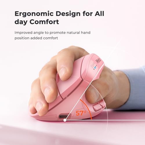 MEETION Ergonomic Vertical Mouse, Wireless Bluetooth Mouse - Pink - Image 2