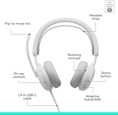 Logitech Zone Wired 2 for Business Headset - Teams - Off White - Image 6