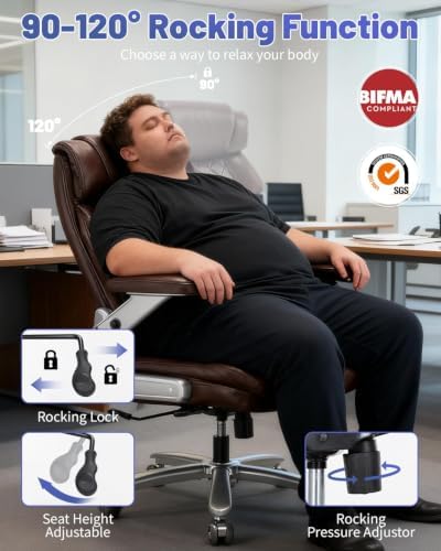800LBS Big and Tall Office Chair for Heavy People, Heavy Duty Executive Chair with High Back, Extra Wide Seat and Adjustable Lumbar, Large Computer Desk Chair Comfortable for Home Office - Image 4