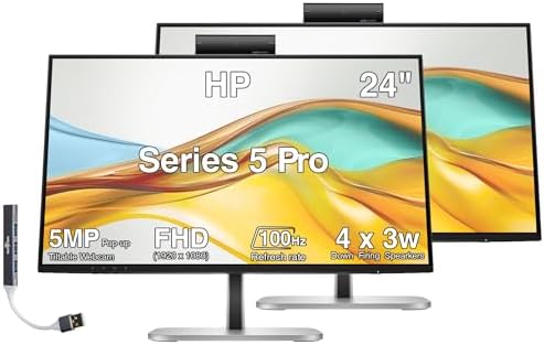 HP Series 5 Pro 24" FHD USB-C Conferencing Monitor, 5MP Popup Webcam 2-Pack by HP