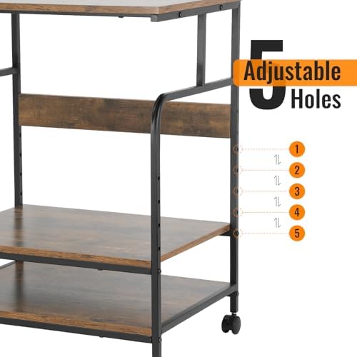FAHKNS 3 Tier Printer Stands - Rolling Printer Stand Cart， Mobile Office Printer Stand with Anti-Slip Base & Locking Casters，Suitable for Large Multifunction Printers/Scanner/Copier/Supplies - Image 4