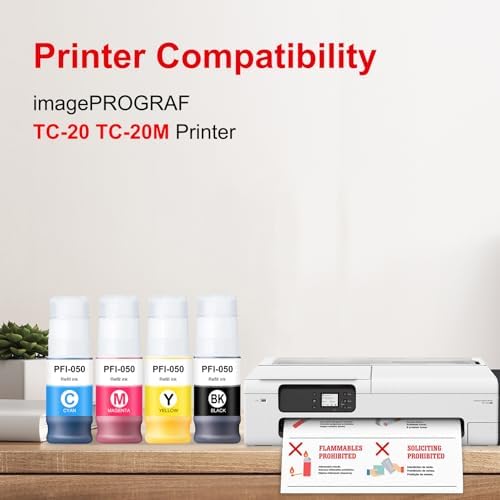 PFI050 PFI-050 Pigment Ink Tank 70ML - PFI-050 PFI050 Ink Cartridge Replacement for imagePROGRAF TC-20 TC-20M Printer (4-Pack, Black Cyan Magenta Yellow) - Image 2