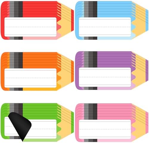 Classroom Magnetic Name Tags - 36Pcs Dry Erase Magnetic Labels for White Board Desks Lockers Reusable Rainbow Pencils Name Plate by VorcearyDirect