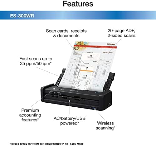 Epson ES-300WR Wireless Color Portable Duplex Document Scanner Accounting Edition for PC and Mac Auto Doc Feeder (ADF) - Image 2