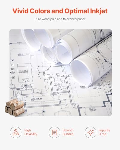 VEVOR Wide Format Paper, 24 in x 150 ft Plotter Roll, 2 Rolls CAD Bond Rolls with 2 in Core, 20 LB Bond Paper Rolls, Ideal for CAD Drawings, Engineering Plans, GIS Maps, and Architectural Designs - Image 5