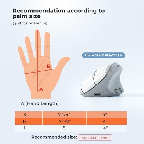 MEETION Ergonomic Vertical Mouse, Wireless Bluetooth Mouse - White - Image 7